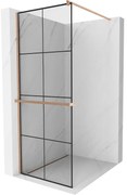 Mexen Kioto+ ścianka prysznicowa z półką Walk-in 70 x 200 cm, czarna kratka, miedź szczotkowana - 800-070-121-65-77