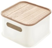 Biały pojemnik z pokrywką z drewna paulownia iDesign Eco Handled, 21,3x21,3 cm