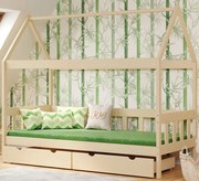 Drewniane łóżko dziecięce z 2 szufladami, wanilia 160x80 cm M2-F32