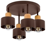 Brązowa lampa sufitowa, czteropunktowy spot D4BU3030BR z drewna i meta