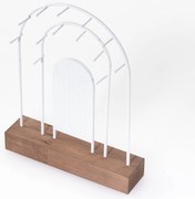 Metalowy stojak na biżuterię, drewniana podstawka, 18 x 4,5 cm