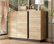 Nowoczesny kredens 110x35,5x90,5cm - z 4 szufladami i 2 drzwiami - styl retro - z regulowanymi półkami - naturalny