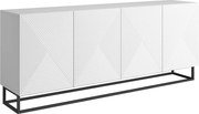 Komoda Asha 200 cm czterodrzwiowa - biały mat / czarny stelaż