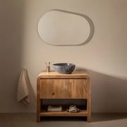 Zestaw Mebli Łazienkowych Z Drewna Vacry Akacja Brąz & Nieregularna Z Czarnego Cementu ↔︎40 Cm Fedro & Owalna - Sklum