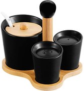 Florina Zestaw cukiernica, solniczka i pieprzniczka na bambusowej podstawce Adria, czarny