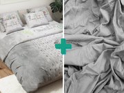 PrzytulneMieszkanie.pl PrzytulneMieszkanie.pl PrzytulneMieszkanie.pl Szary komplet pościeli dziecięcej NUMBERS + prześcieradło Jersey 90x200cm