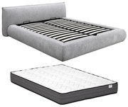 Łóżko podium 160 x 200 cm - Tkanina - Jasnoszary + Materac - MIRSIO