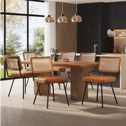 Zestaw 6 krzeseł ze sztucznej skóry - Fotel wypoczynkowy z rattanu - Fotel retro - Metal + PU - Brązowy