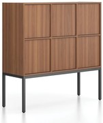 Szafa biurowa FRAME, niska, czarna podstawa, 6x drzwi, 1299 x 450 x 1331 mm, PUSH-lock, orzech