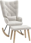 HOMCOM Fotel bujany z podnóżkiem, tapicerowany, z wysokim oparciem, wykończenie aksamitem, do 150 kg, Kremowy