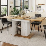 Zestaw obiadowy 5-elementowy - stół rozkładany z miejscem do przechowywania - 110(140) x 70 x 76 cm + 4 krzesła - płyta MDF - szary + naturalny