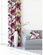 Zasłona dekoracyjna różowe i fioletowe kwiaty oxford - szer. 150 cm