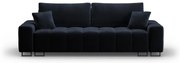 Ciemnoniebieska aksamitna rozkładana sofa ze schowkiem 250 cm Wicklow – Cosmopolitan Design