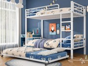 Łóżko piętrowe z żelaza kute 90x200 cm - z łóżkiem wysuwanym 90x190 cm - Białe