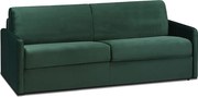 Kanapa 4-osobowa rozkładana typu express z ciemnozielonego weluru z siedziskiem z pianki - Stelaż z szerokimi listwami 160 cm - Materac 14 cm CALIFE
