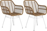 HOMCOM Zestaw 2 Krzesła Boho Kuchenne PE-Rattan Wymiary 56x60x79 cm Naturalny Biały | Aosom PL