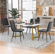 Zestaw stołowy 117 x 68 cm z 4 krzesłami tapicerowanymi welurem - nogi metalowe w kolorze złotym - biały + ciemnoszary