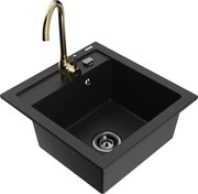 Mexen Vito zlewozmywak granitowy 1-komorowy z baterią kuchenną Telma, czarny - 6503-77-670200-50-B