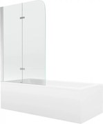 Mexen Cubik wanna prostokątna 150 x 70 cm z obudową i parawanem 2-skrzydłowym 80 cm, transparent, chrom - 550315070X9008020100