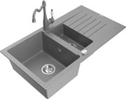 Mexen Matias zlewozmywak granitowy 1,5-komorowy z ociekaczem i baterią kuchenną Carla, szary - 6502-71-670700-71