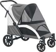 PawHut Wózek dla Psów, Składany Wózek dla Dużych Psów, Wózek dla Zwierząt z 4 Kołami, Liny Bezpieczeństwa, Hamulce, Ciemnoszary