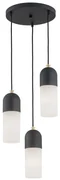 Lampa wisząca nad okrągły stół w salonie - Burgos Czarna, trzy klosze podłużne opal
