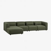 Sofa Modułowy Z Lewym Szezlongiem, 4-częściowy Fogler Chenille Salvia Zieleń - Sklum