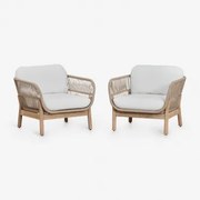 Zestaw 2 Foteli Z Drewna Akacjowego I Plecionej Liny Karvia Akacja Brąz & Tkanina W Kolorze Orzecha Laskowego - Sklum