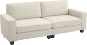 HOMCOM 3-osobowa Sofa z Pokryciem z Kordu, Sofa do Salonu ze Sprężynami, do 400 kg, 227 x 84 x 87 cm, Kremowa