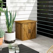Outsunny Szafka na Narzędzia Ogrodowe z Podwójnymi Drzwiami, Zamknięcie Magnetyczne, Odporna na Warunki Pogodowe, Drewno Naturalne, 77S x 55G x 72W cm, Brązowy