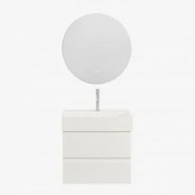 Zestaw Wiszących Mebli Łazienkowych Z Drewna I Forniru Jesionowego Zintegrowany Z Umywalką Ona Biała & Okrągła - Sklum