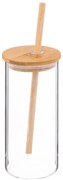 Słoik z bambusową pokrywką i słomką PALM 400 ml