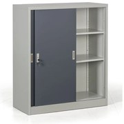 Metalowa szafa z przesuwnymi drzwiami, 2 półki, 1000 x 1200 x 450 mm, ciemnoszary