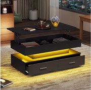 Stolik kawowy LED z 2 szufladami do przechowywania i regulowanym blatem - czarny