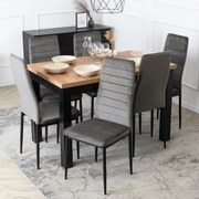 Zestaw Stół Rozkładany SKUBI 120-160 cm Dąb Craft/Czarny i 6 Krzeseł NARIS Szare Welurowe