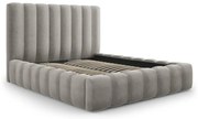 Jasnoszare tapicerowane łóżko dwuosobowe ze schowkiem i stelażem 160x200 cm Kelp – Micadoni Home