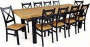 Stół duży i 10 krzeseł Czarny + Dąb Craft 100x200 rozkładany do 300 cm + nogi drewniane
