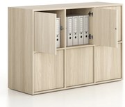 Szafa biurowa FRAME, niska, 6x drzwi, 1299 x 450 x 881 mm, PUSH-lock, dąb naturalny
