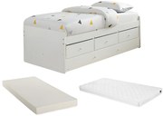 Łóżko wysuwane TITOUAN z 3 szufladami - 90 x 190 cm - MDF i sosna - Kolor biały - materac