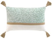 Ozdobna poduszka z frędzlami i zielonym wzorem, 30 x 50 cm