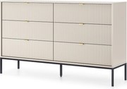 Komoda: 6 szuflad, kaszmir, czarne nogi, 154 x 39 x 83 cm, złote uchwyty