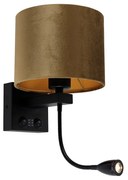 Lampa ścienna czarna z aksamitnym abażurem w kolorze brązu 18 cm - Brescia