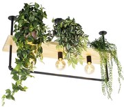 Industrialna lampa sufitowa czarna z drewnem 3-światłowa - Shelf