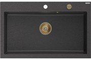 Mexen Elix zlewozmywak granitowy 1-komorowy 800 x 500 mm, czarny nakrapiany, syfon złoty - 6527801005-76-G