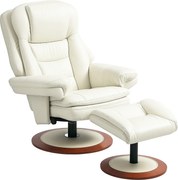 HOMCOM Fotel relaksacyjny z podnóżkiem, 360° obrotowy, ergonomiczny, skóra ekologiczna, 94 x 98 x 104 cm, Kremowobiały