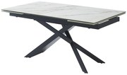 Stół do jadalni rozkładany dla 6 do 10 osób z ceramiki, szkła hartowanego i metalu - Efekt białego marmuru i Czarny - LUMIEL