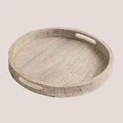 Dekoracyjna Taca Z Drewna Mango (średnica 38 Cm) Diborna Vintage White Wood - Sklum