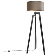 Lampa podłogowa trójnóg czarna z abażurem w kolorze taupe i złotem 50 cm - PurosWiejski/ Rustykalny / Vintage Oswietlenie wewnetrzne