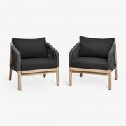 Zestaw 2 Foteli Ogrodowych Z Drewna Akacjowego Dubai Grafitowa Szarość & Rustykalny Brąz Akacjowy - Sklum