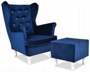 Fotel Uszak z pufą ciemny niebieski JUBILEUSZ URO